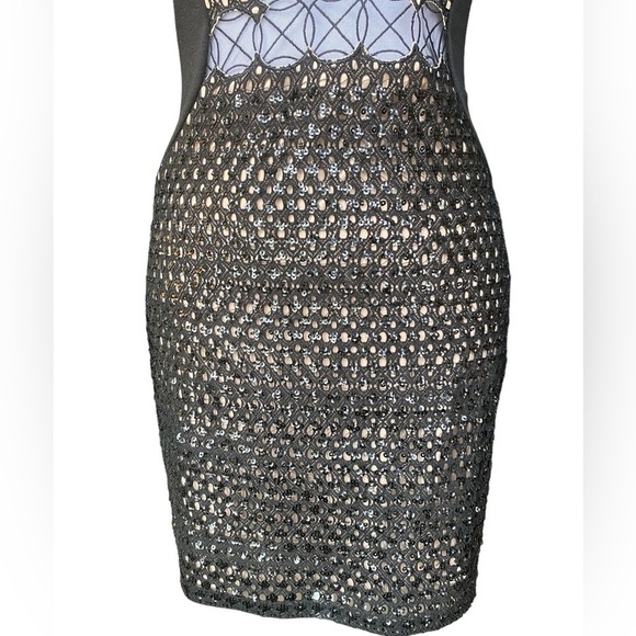 EXPRESS LONG SLEEVE BLACK AND TAN BODYCON MINI DRESS SIZE XS - Picture 3 of 6